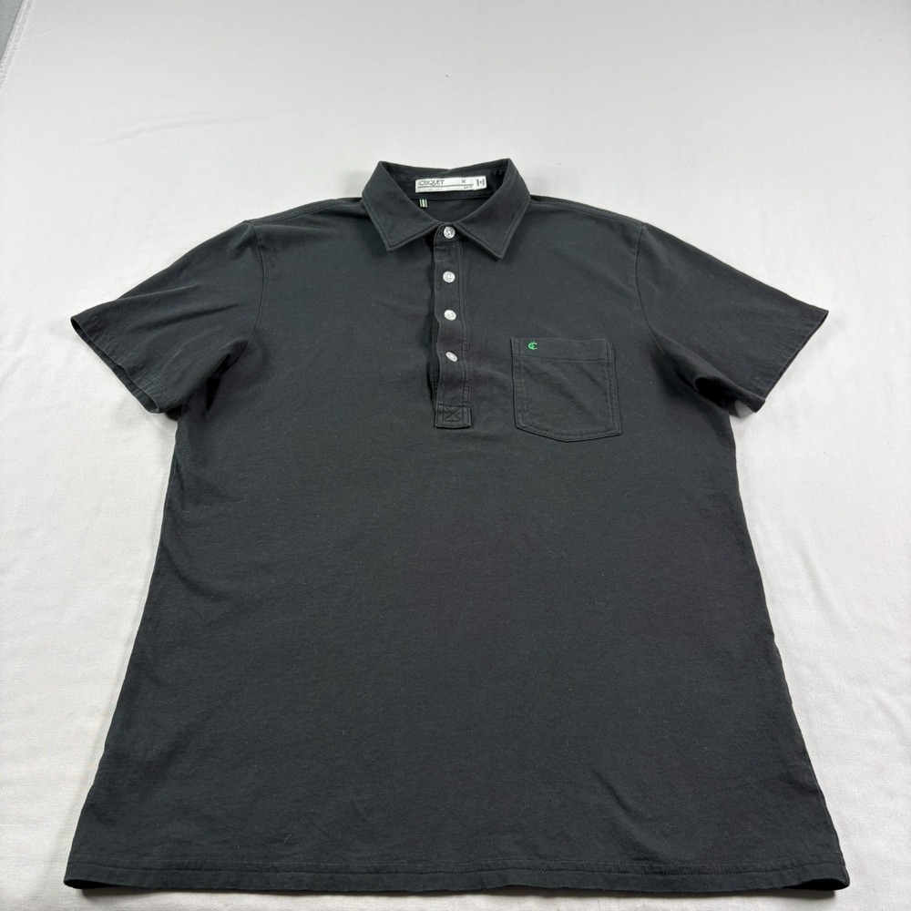 Criquet Polo Shirt Mens Medium Black Pocket Short Sleeve Organic Cotton‎ Preppy